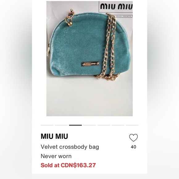 Miu Miu blue mini velvet pouch with pearl handle & Crossbody chain - Picture 9 of 13